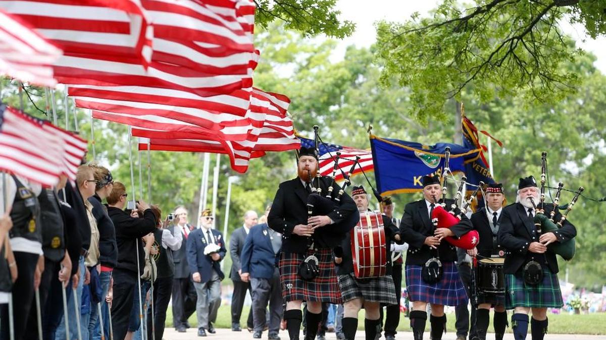 The Scottish Highland Bagpipes open the Memorial Day observance at Resthaven Gardens of Memory in 2015.