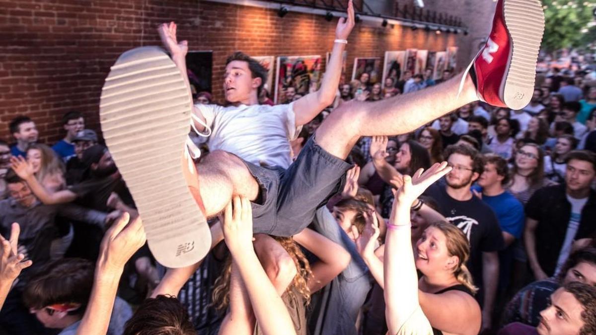 Three bands performed at the Gallery Alley opening on Friday, all of them young: Kill Vargas, Tideway and The Cavves. Michael Quinnett crowdsurfed along with others throughout the night. (May 26, 2017)