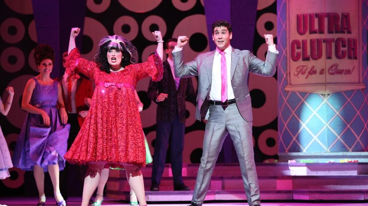 Tracy (Claire Manship) and Link (Adam Kaplan) lead “You Can’t Stop the Beat” in “Hairspray.”