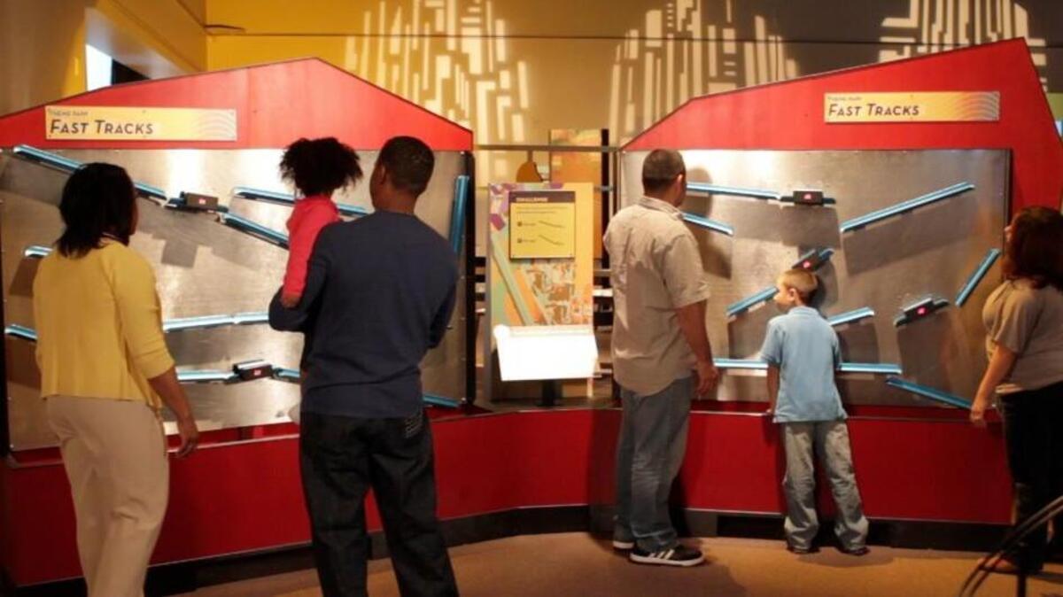 
Roller-coaster tracks can be adjusted to make them faster or slower in the “Design Zone” exhibit at Exploration Place.
