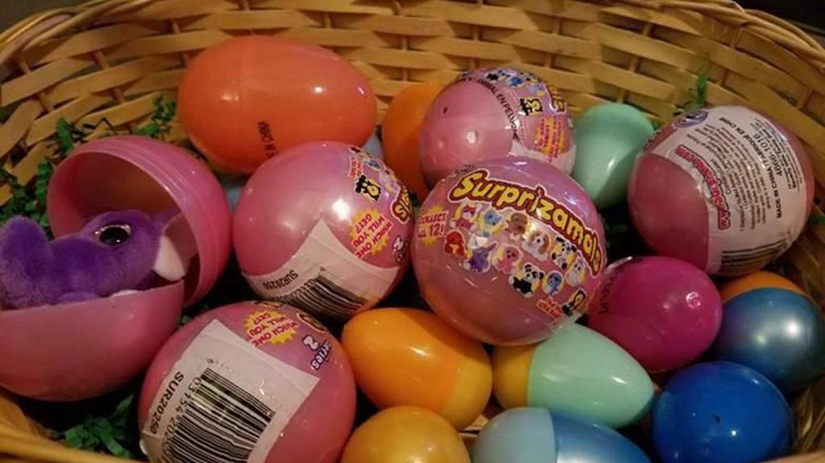 Easter baskets with plastic eggs and toys