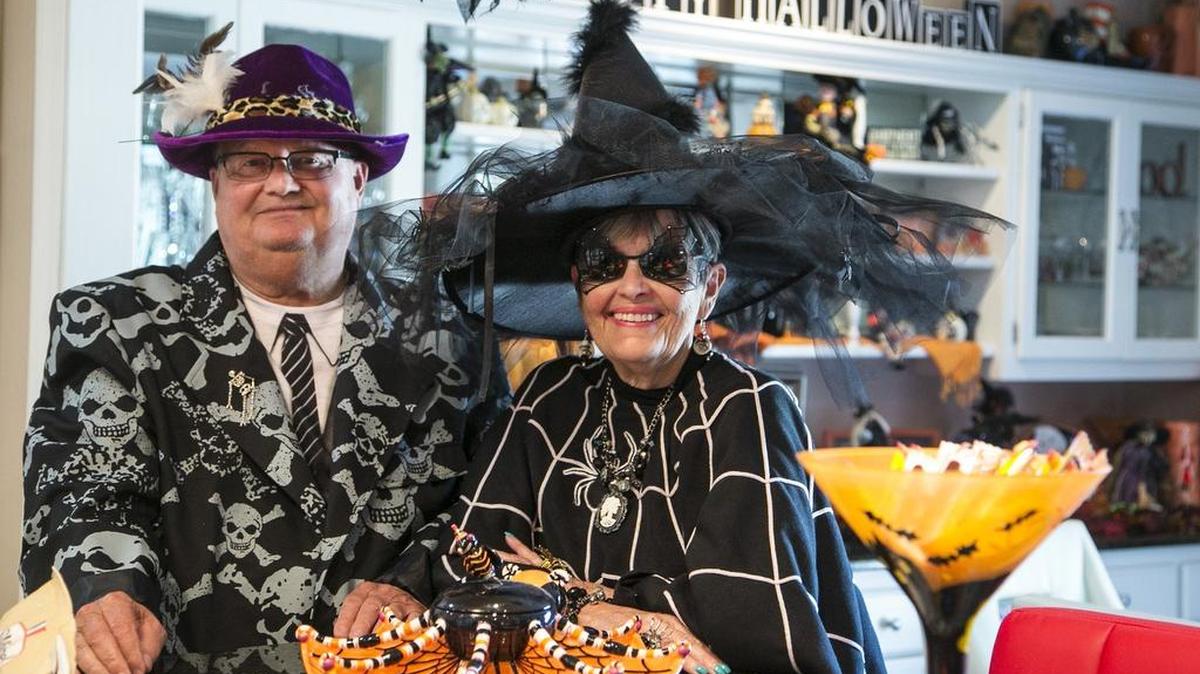 
Kay and Larry Strange go nuts every year at Halloween with witch decorations throughout the house. 
