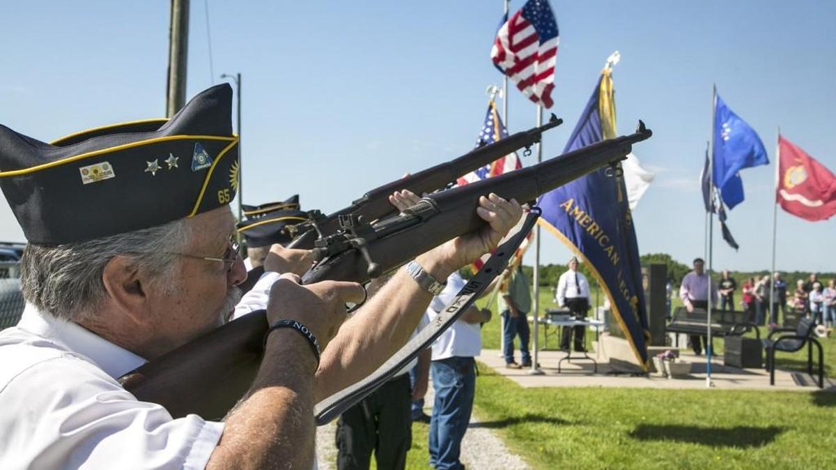 Robert Brunn of the William P. Phillips American Legion Whitewater Post 65 participates in a 21-gun salute during a Memorial Day ceremony in Whitewater in 2016.