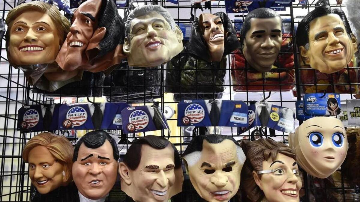 
Several masks of politicians are available at a pop-up store.
