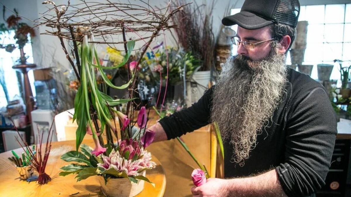 Matthew Dover at Beards Floral Design goes tropical and off-beat for many of his arrangements.