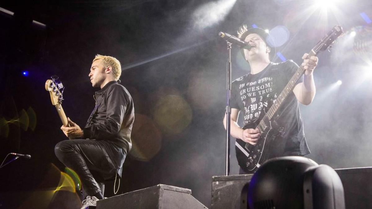 
Patrick Stump and Pete Wentz with Fall Out Boy performs during the Boys of Zummer Tour 2015 at Aaron's Amphitheatre on Friday, July 17, 2015, in Atlanta. 
