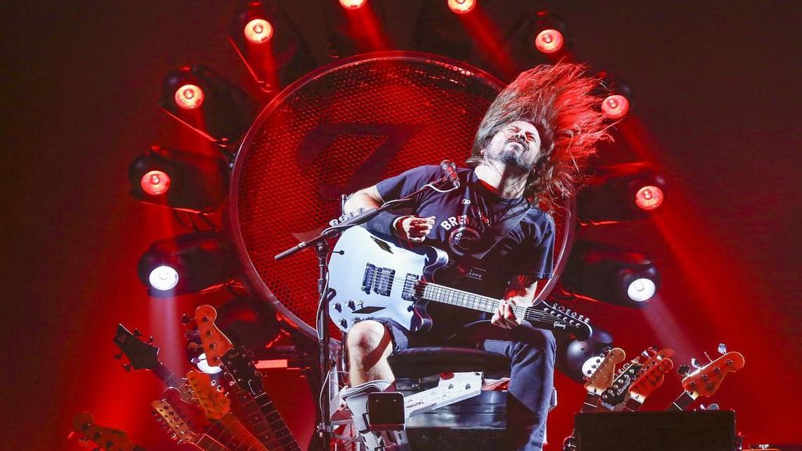 
Dave Grohl comes out on a giant light-up throne as he and the Foo Fighters entertain the crowd at the Intrust Bank Arena on Wednesday. (Sept. 30, 2015)
