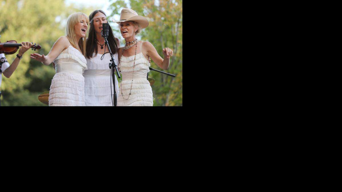 
The Cherokee Maidens, from left, Jennifer Pettersen, Monica Taylor and Robin Macy perform at the Ulrich Museum of Art during “Art For Your Ears” in August. 

