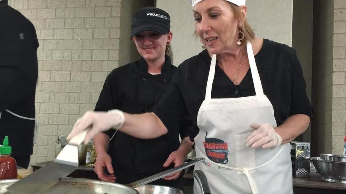 Carol Hughes of KFDI, right, was a competitor in last year’s Cutthroat Cookoff and will be back for this one.