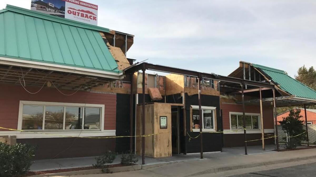 Construction at the Ridge Road Outback Steakhouse looks somewhat dire. But in a few months, it will result in a new facade.