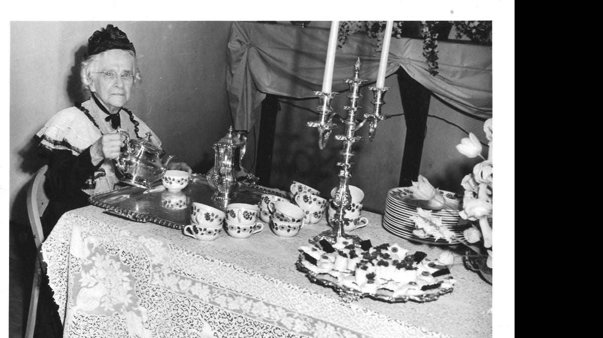 
Mrs. C.A. Magill at the St. James Olde English Tea in 1948.
