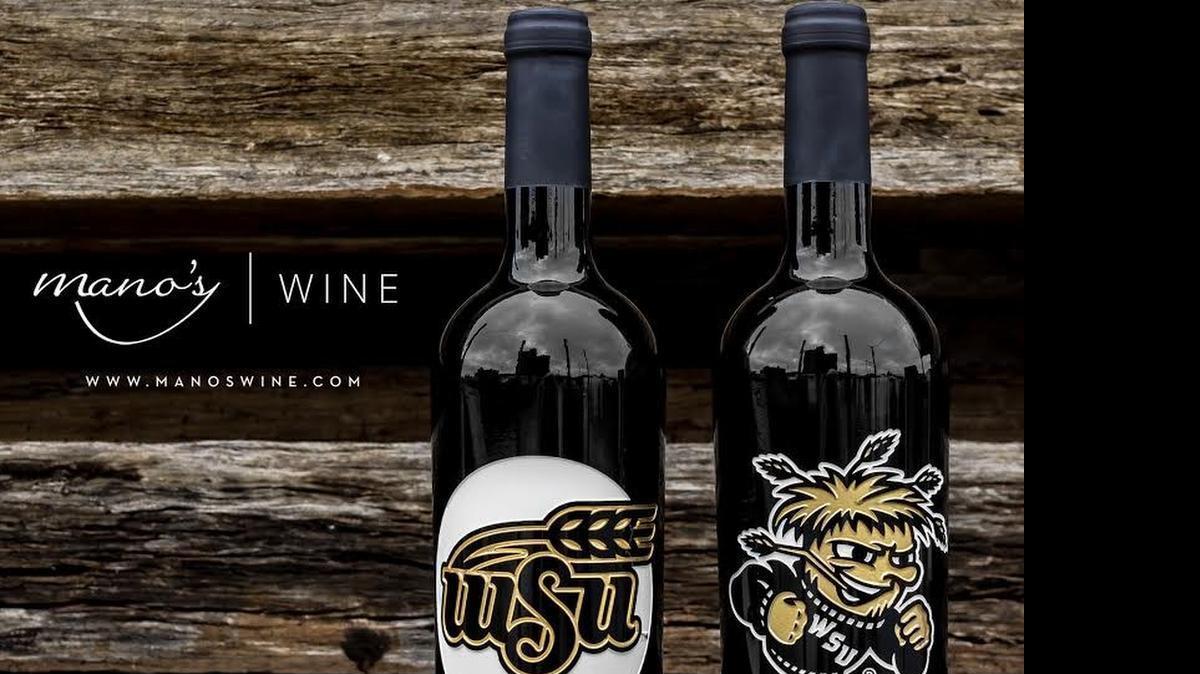
Manos wine is selling several Wichita-centric etched wine bottles, including these featuring WSU logos.
