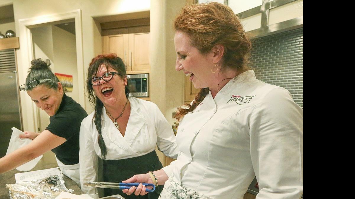 
Tanya Tandoc, center, at a private event last fall with chefs Joumana Toubia, left, and Renee Kelly, right.
