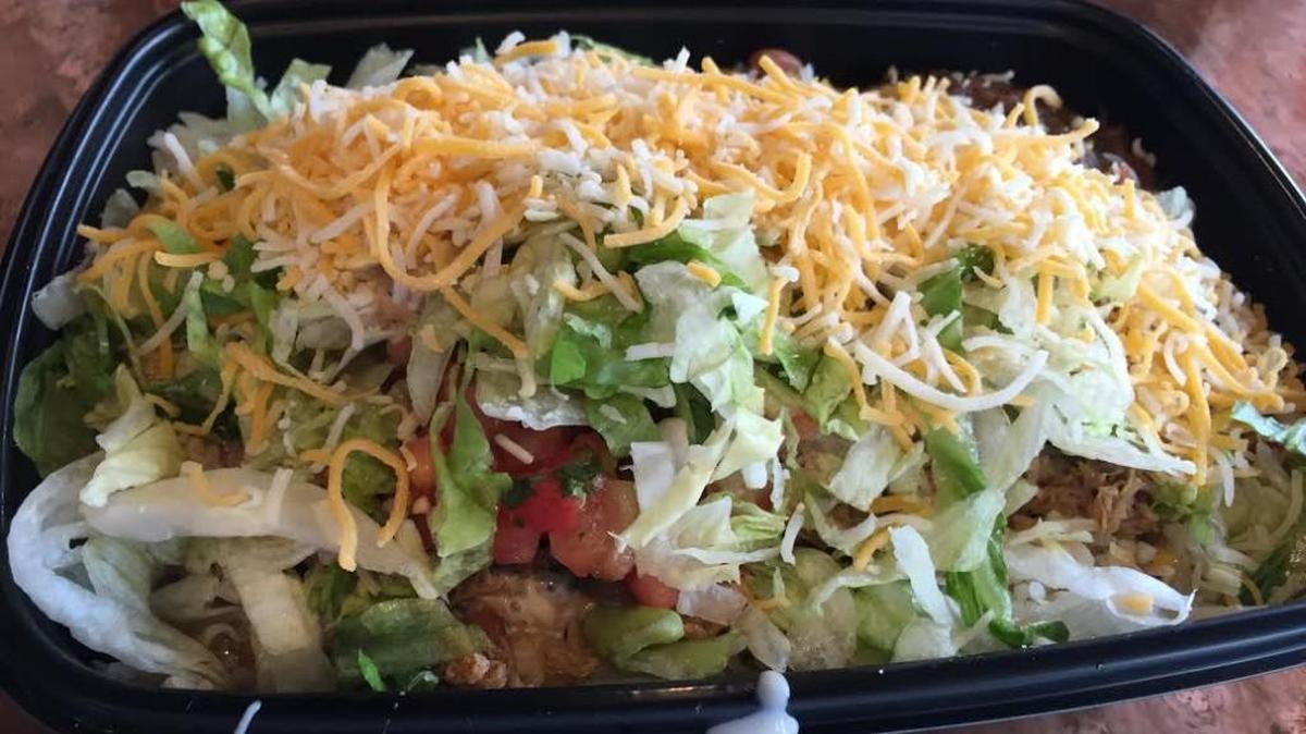 
A burrito bowl with carnitas from Blue River Mexican Grill
