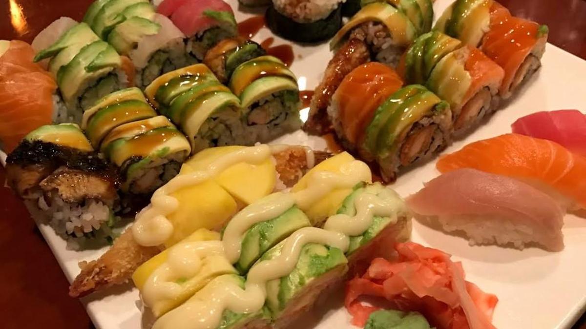 A big plate of sushi was served as part of the all-you-can-eat deal at the new Mizu Sushi.