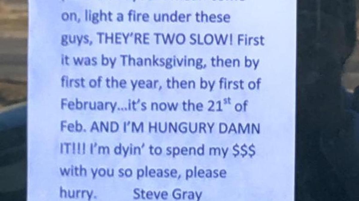 Thanks to reader Linda Stuart, who drove by Angelo’s and snapped a picture of this sign posted on the door.