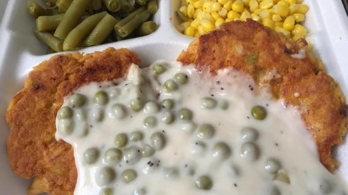 A co-worker devoured this meal of salmon patties and creamed peas from The Beacon on Friday. It was too pretty (and bizarre) not to photograph.