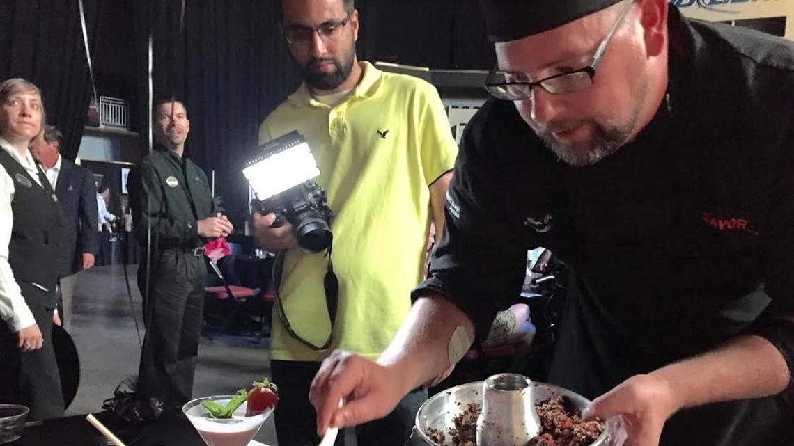 
Chef Ben George plates his Asian-inspired dish, which earned him the title at the Celebrity & Chef Cookoff.