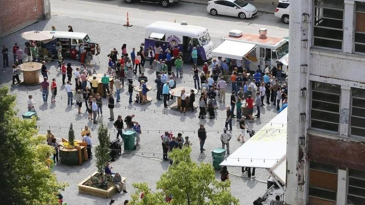 Wichita State’s new food truck plaza, set to be finished this summer, will be reminiscent of the ICT Pop-Up Urban Park that recently opened downtown.