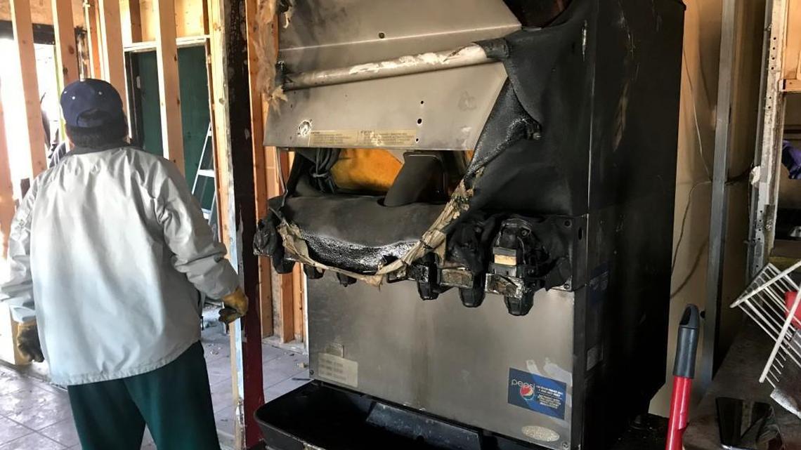 The soda machine that sat next to the cash register at Gorditas Durango is now black and melted.