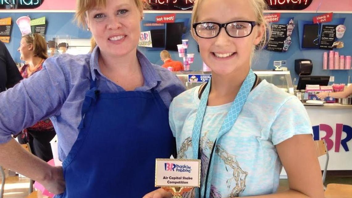 
Lilliana Easterby, 11, pictured here with Baskin Robbins franchise owner Candice Lee, was the winner of the ice cream store’s Air Capital Shake competition.
