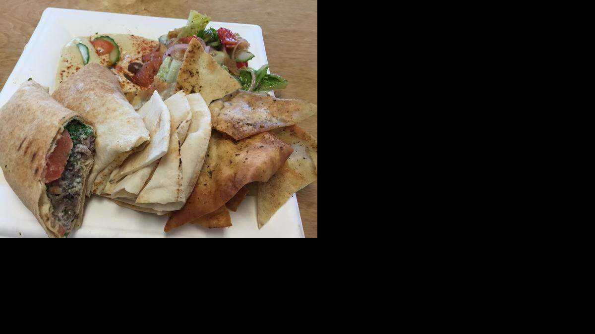 
A Meddys platter with a kefta kabob wrap, a side fattouch salad and hummus and pita is $8.99.
