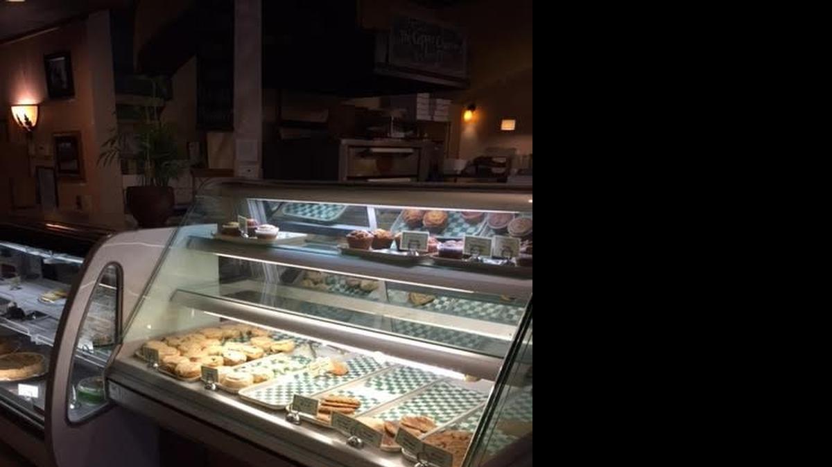 
The Copper Oven Bakery & Cafe has a tempting case of baked goods at the entrance.
