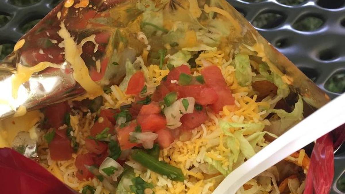 A look inside the walking taco from Tad’s Bodacious Burrito.