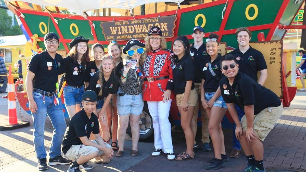 Admiral Windwagon Smith XLIV, Wendy Johnson, poses for photos Wednesday evening, June 7, 2017, at the Riverfest.