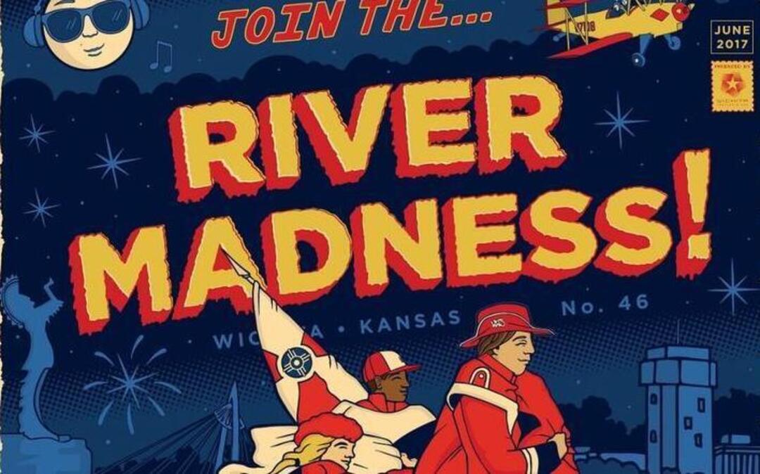The Riverfest 2017 poster, a take on “Washington Crossing the Delaware,” designed by Josh Tripoli and Rebekah Lewis.