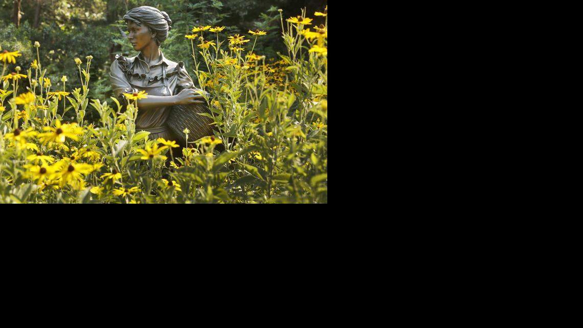 
Wildflowers reach the heights of a life-size sculpture in the Wildflower Garden at Botanica. (Aug. 21, 2013)
