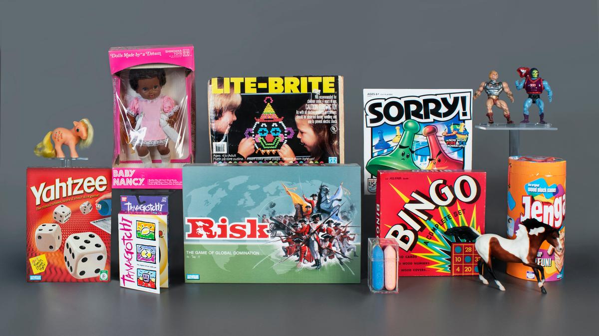 Children and adults alike are invited to create art work using Lite-Brites, a classic child’s toy.