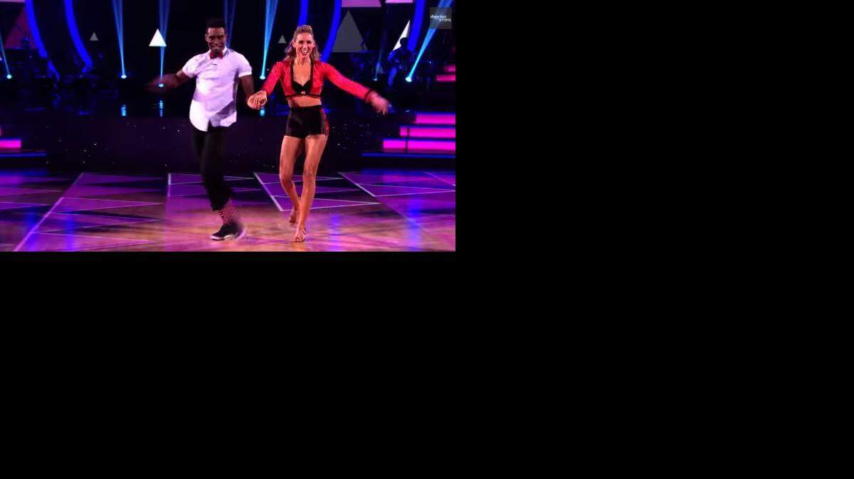 
In a screengrab, Lolo Jones and Keo Motsepe dance the cha cha on the premiere episode of “Dancing with the Stars” Monday night. 
