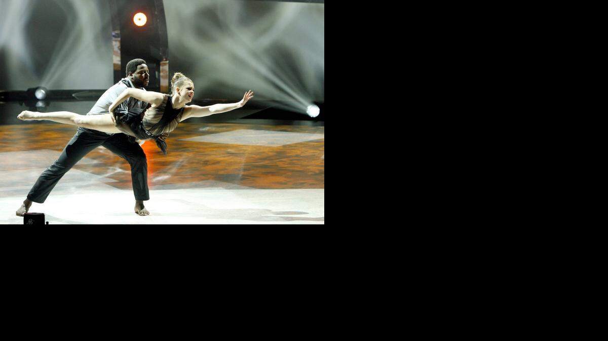 
Top 10 contestant Valerie Rockey and all-star Ade Obayomi perform a jazz routine on “So You Think You Can Dance.” 
