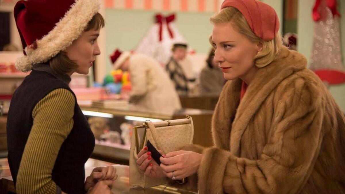 Rooney Mara, left, and Cate Blanchett play lovers in “Carol.”
