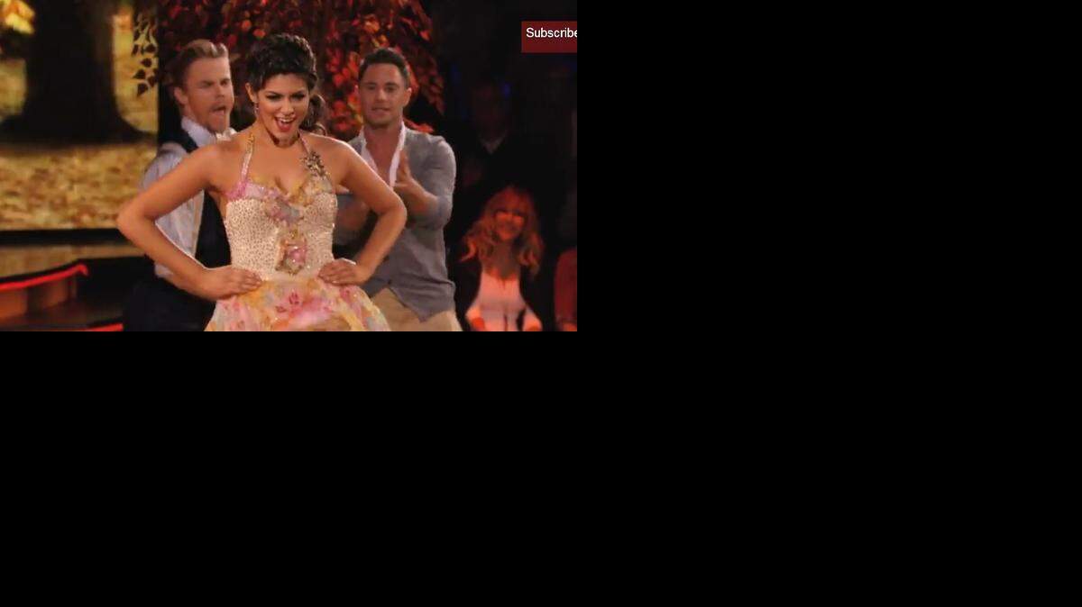 
Screengrab of Bethany Mota and Derek Hough dancing the samba Monday night. (Nov. 17, 2014)
