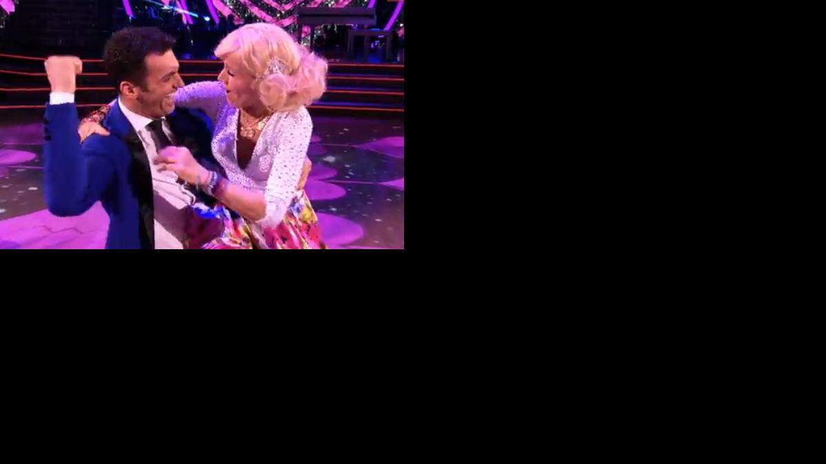 Screengrab of Betsey Johnson and Tony Dovolani on "Dancing With The Stars." (Oct. 6, 2014)