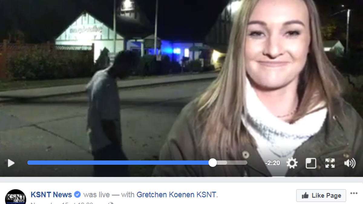KSNT reporter Gretchen Koenen was on Facebook Live when a strange man appeared and began circling her.