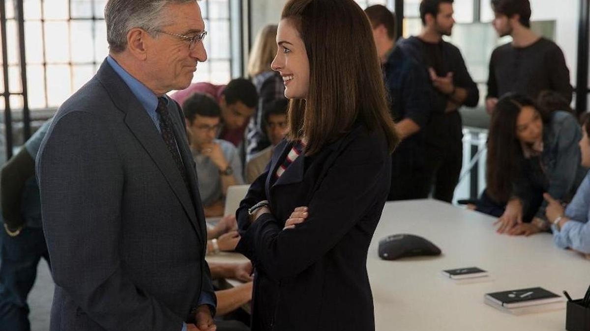 
Ben (Robert De Niro) connects with his boss (Anne Hathaway) in “The Intern.” 
