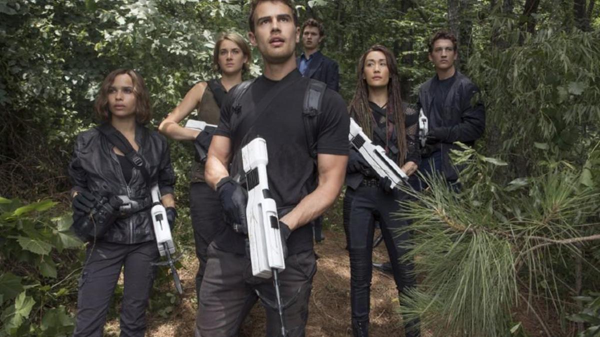 Maggie Q, Shailene Woodley, Miles Teller, Zoe Kravitz, Theo James and Ansel Elgort star in “The Divergent Series: Allegiant.”