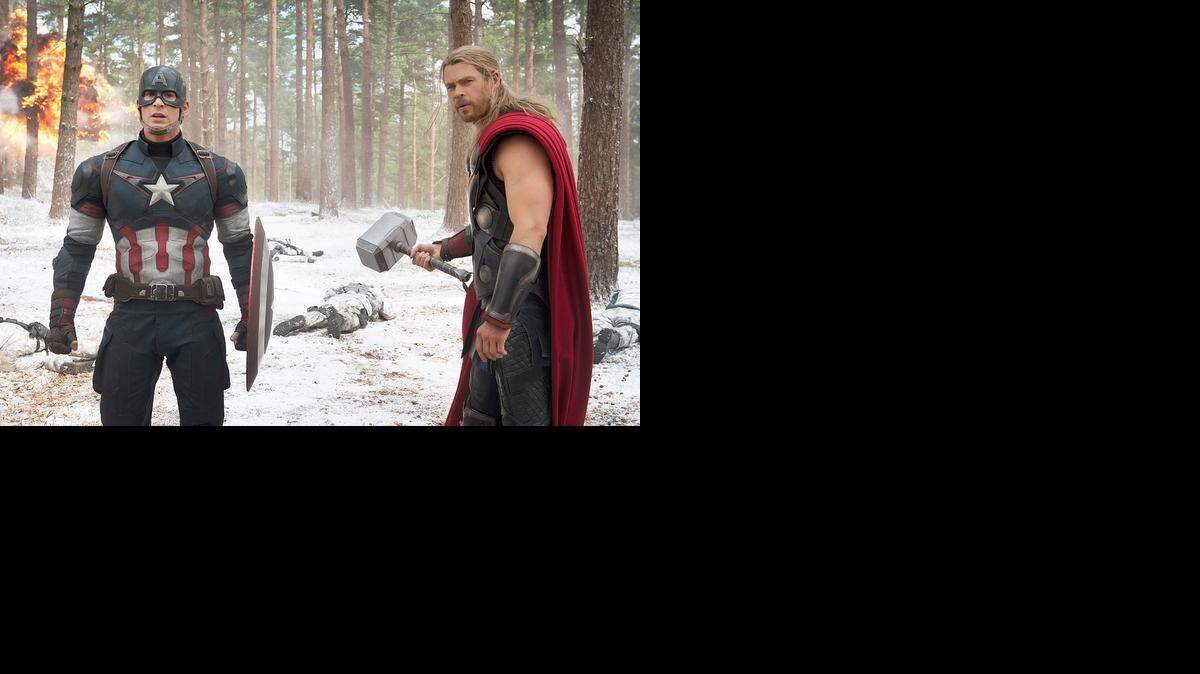 
Chris Evans, left, returns as Captain America and Chris Hemsworth as Thor in Marvel’s “The Avengers: Age of Ultron,” released on May 1. 
