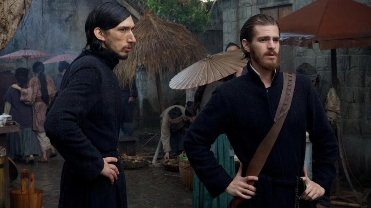 Adam Driver, left, and Andrew Garfield star in “Silence.”