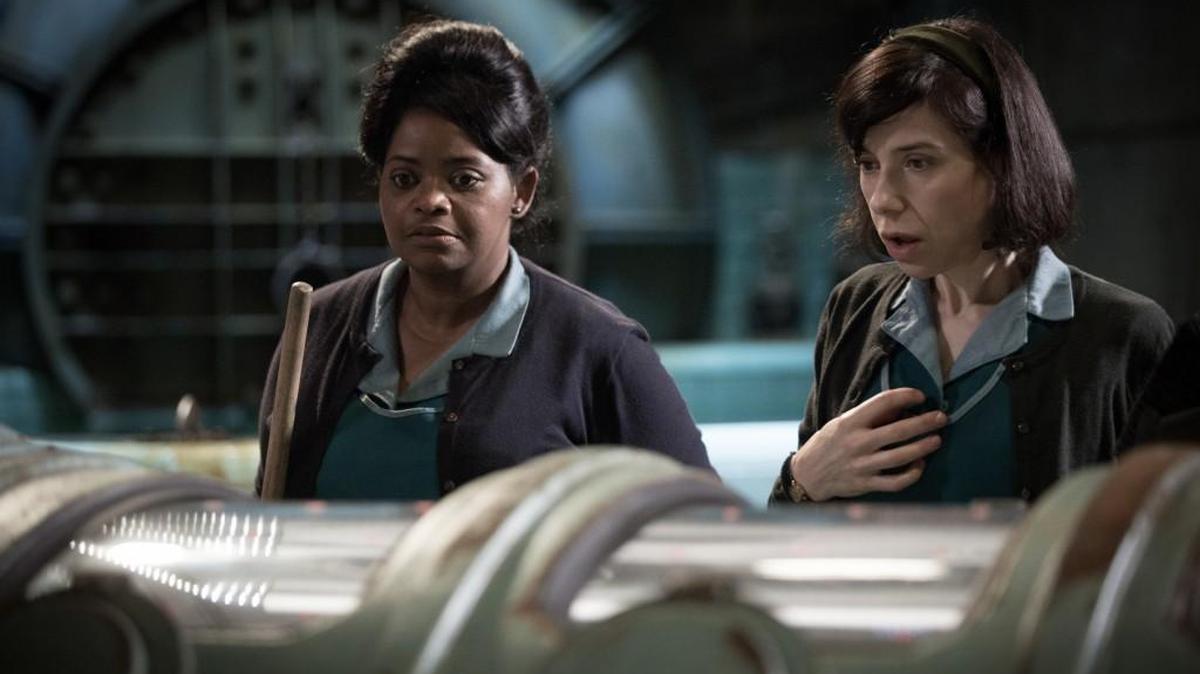 “The Shape of Water” received 13 Academy Award nominations, including best picture, best supporting actress (Octavia Spencer, left) and best actress (Sally Hawkins). Octavia Spencer and Sally Hawkins in the film THE SHAPE OF WATER. Photo by Kerry Hayes. © 2017 Twentieth Century Fox Film Corporation All Rights Reserved