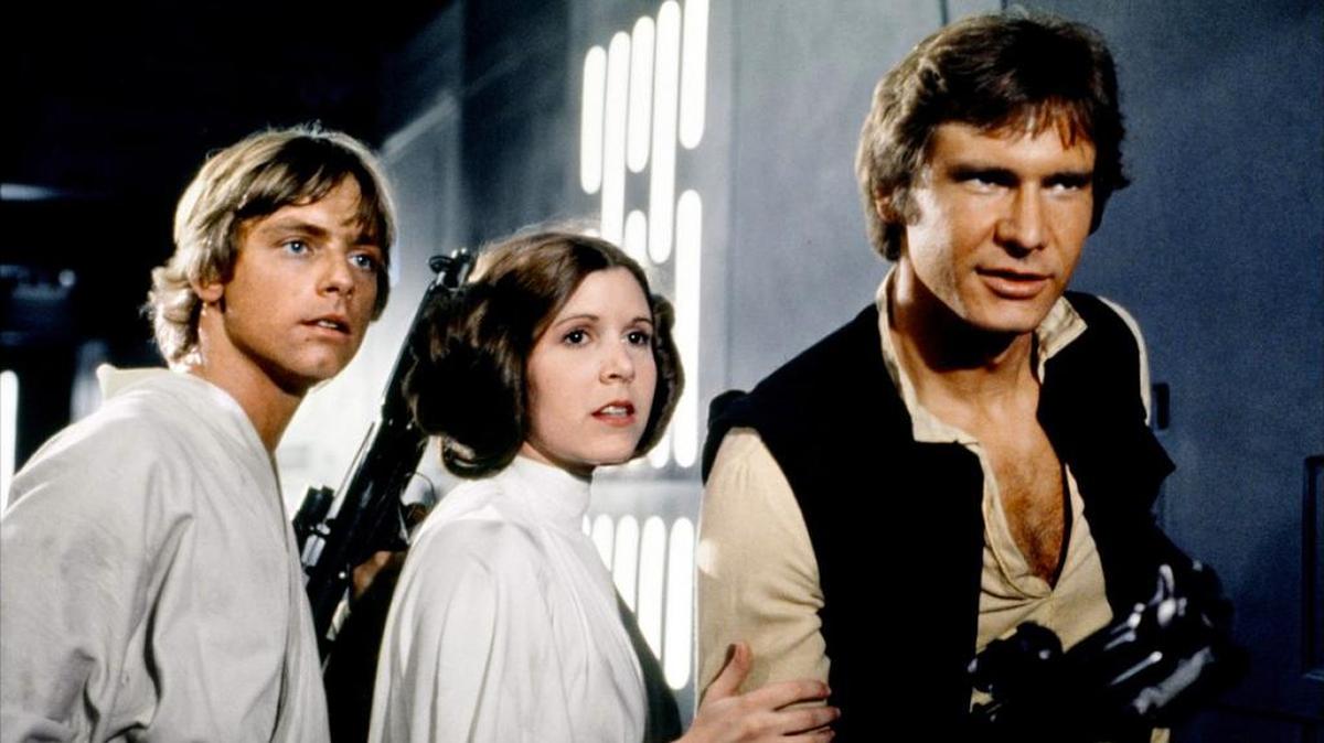 Mark Hamill, left, Carrie Fisher and Harrison Ford star in “Star Wars: Episode IV - A New Hope.”
