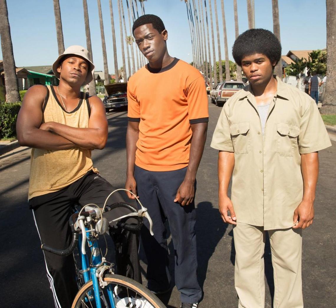 From left, Malcolm Mays as Kevin, Damson Idris as Franklin and Isaiah John as Leon star in the FX series “Snowfall.”