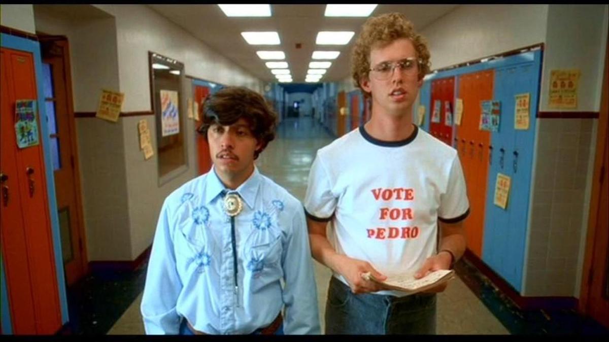 Efron Ramirez, left, and Jon Heder in “Napoleon Dynamite.”