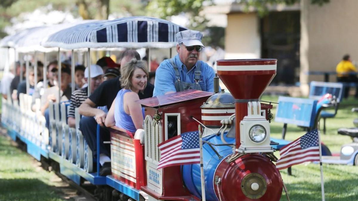 
The train rolls through the Kansas State Fair. 
