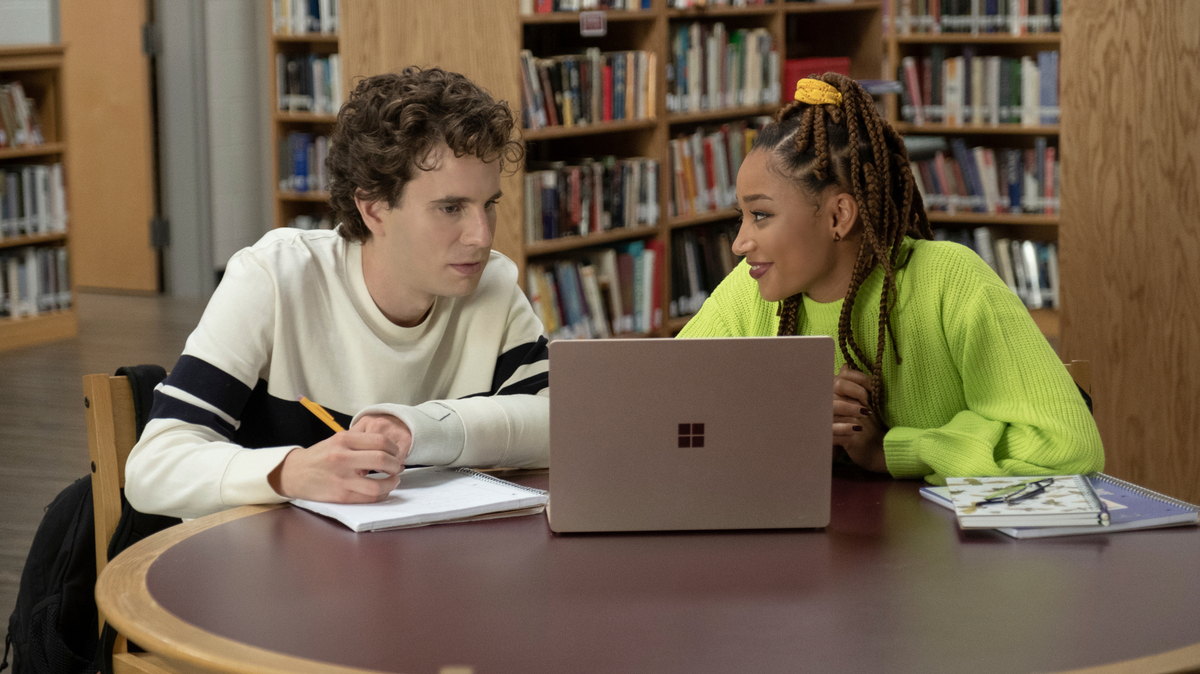 Ben Platt, left, and Amandla Stenberg in a scene from “Dear Evan Hansen.”