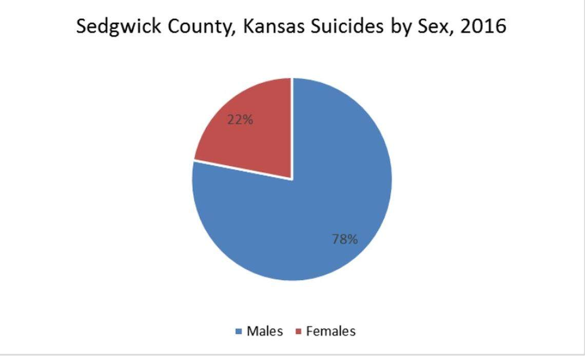Nearly 80 percent of those who committed suicide in Sedgwick County in 2016 were male.