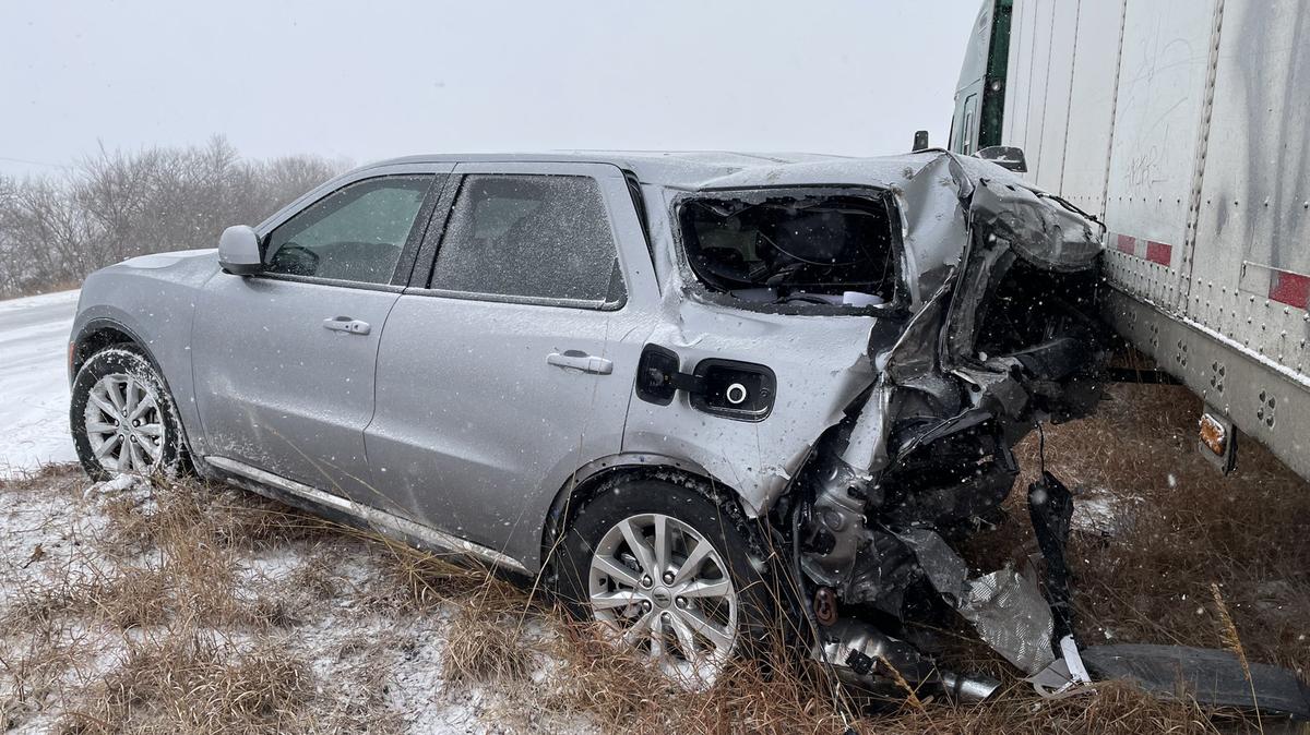 One of the many accidents Thursday morning in Kansas involved a Kansas Highway Patrol trooper’s vehicle being hit by a semi in Wabaunsee County. The trooper, who wasn’t in the vehicle when the wreck occurred, was not injured.